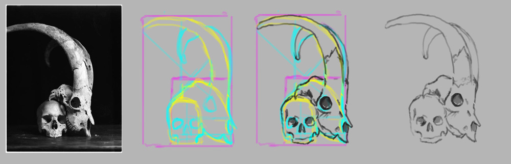 drawing-skull-buildin-up-shapes